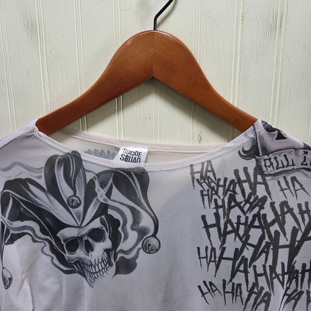 Suicide Squad Shirt Womens Small White Scoop Neck Long Sleeve Joker Graphic Top
